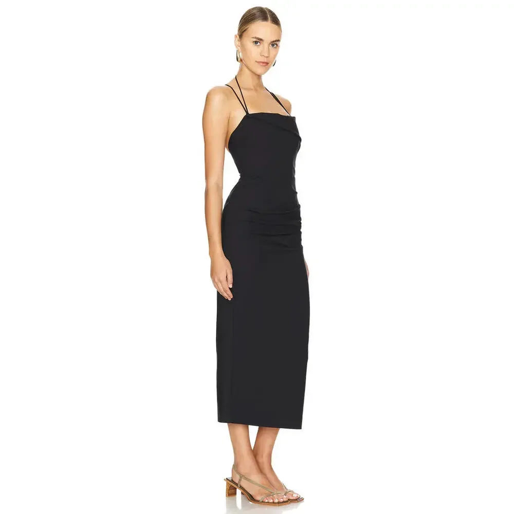 Revolve SHONA JOY Lani Draped Cross Back Midi Dress black size 6 NWT $360 msrp - Picture 2 of 8